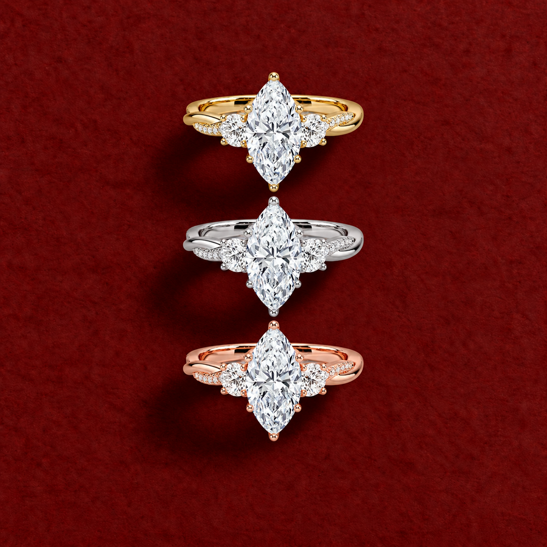 Twisted Vine Band Three Stone Ring in Rose Gold