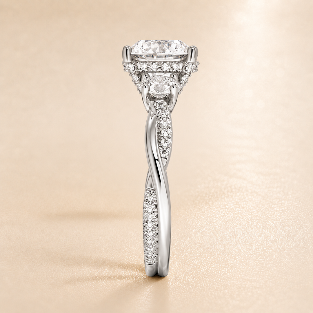 Twisted Vine Band Three Stone Ring in Silver