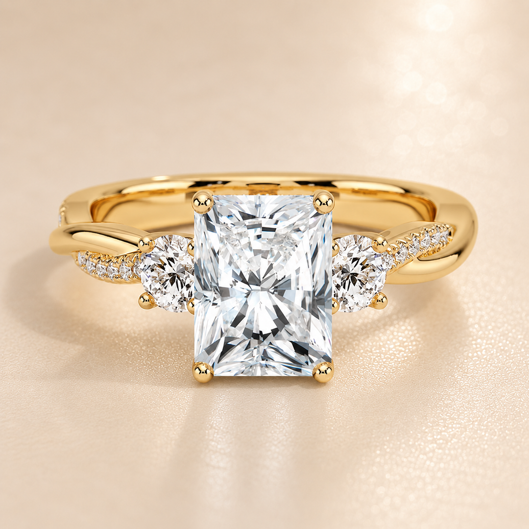 Twisted Vine Band Three Stone Ring in Yellow Gold