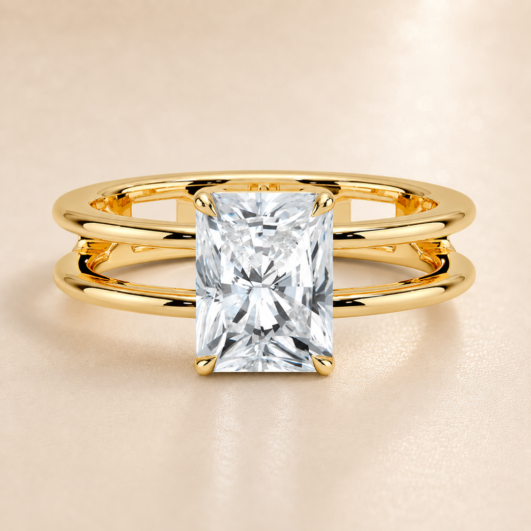 Open Double Band Solitaire Ring in Yellow Gold