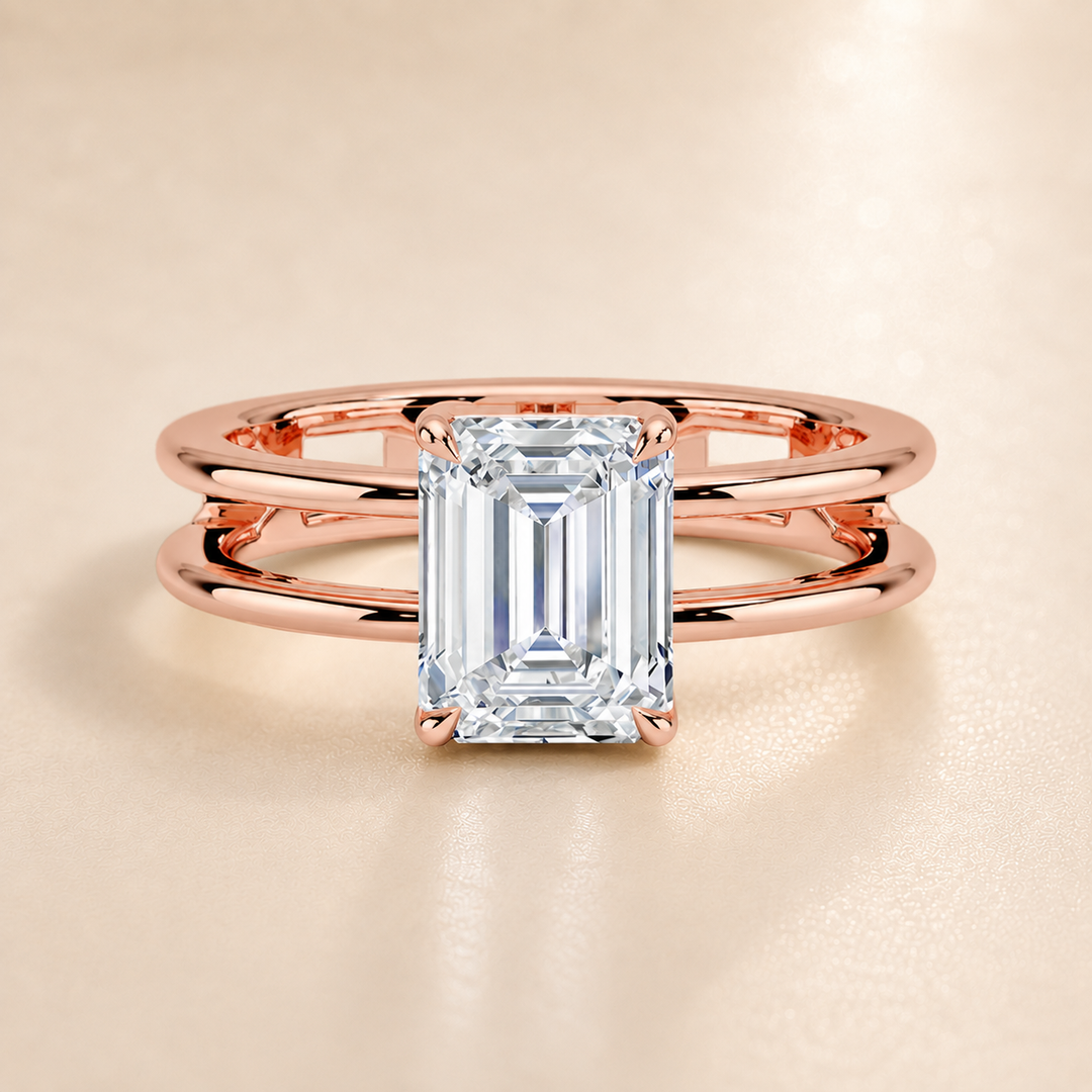 Open Double Band Solitaire Ring in Rose Gold