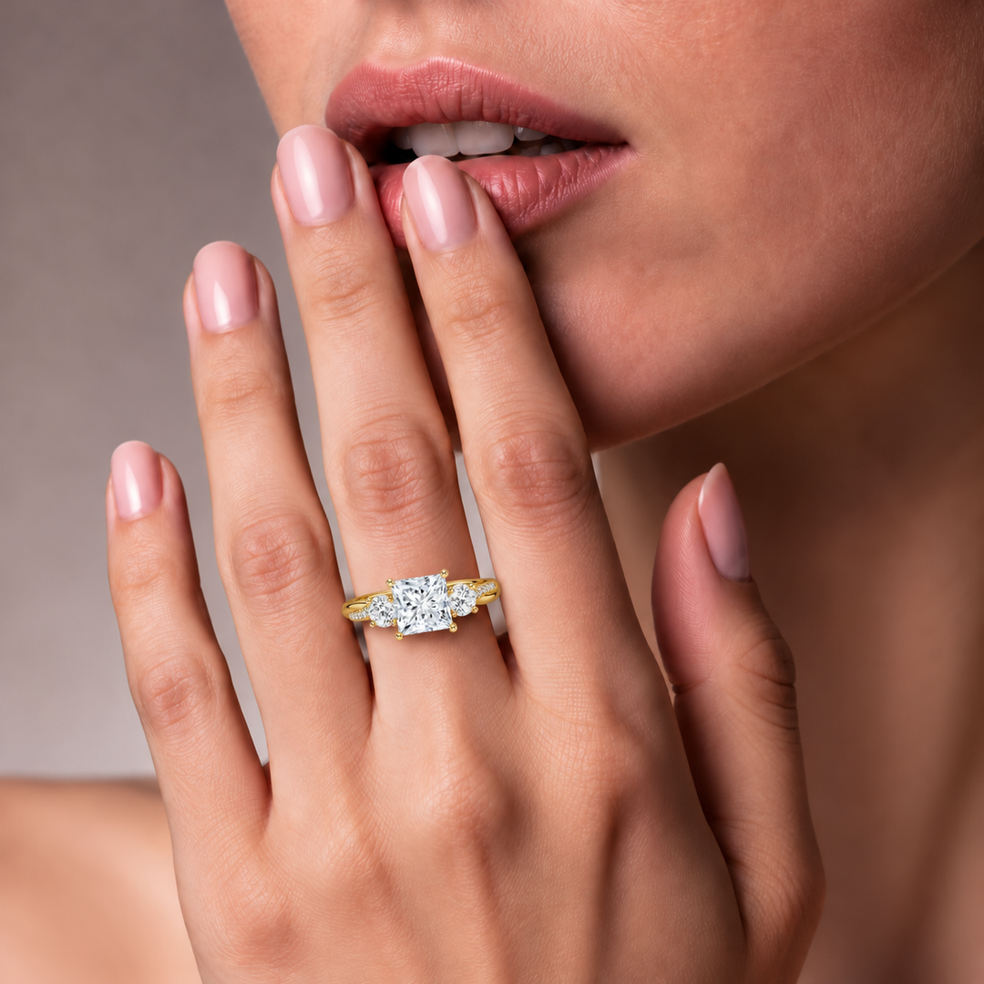 Twisted Vine Band Three Stone Ring in Yellow Gold