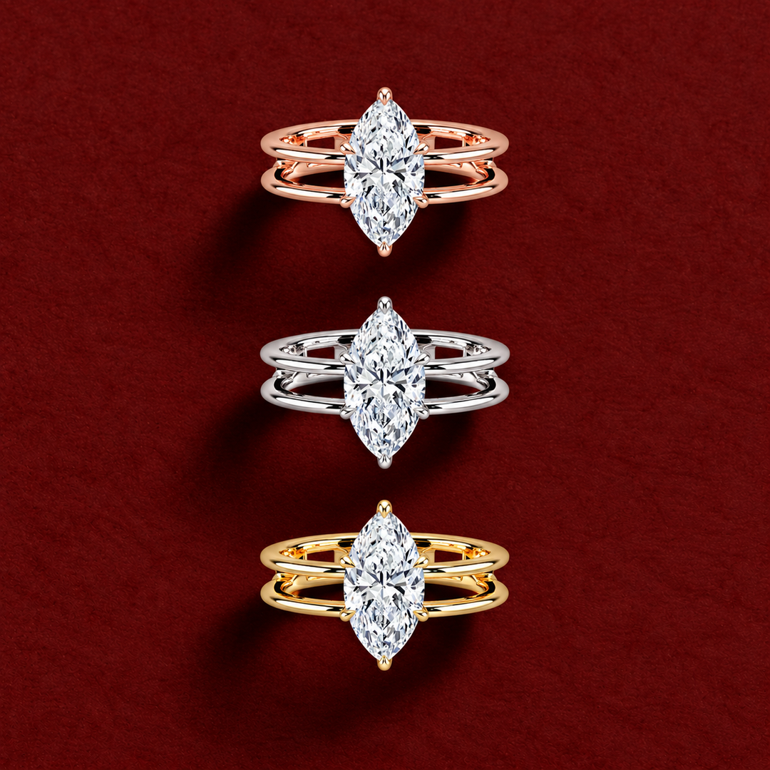 Open Double Band Solitaire Ring in White Gold