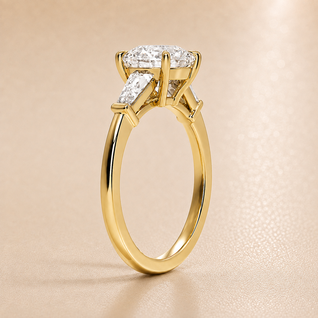 Baguette Triology Engagement Ring in Yellow Gold