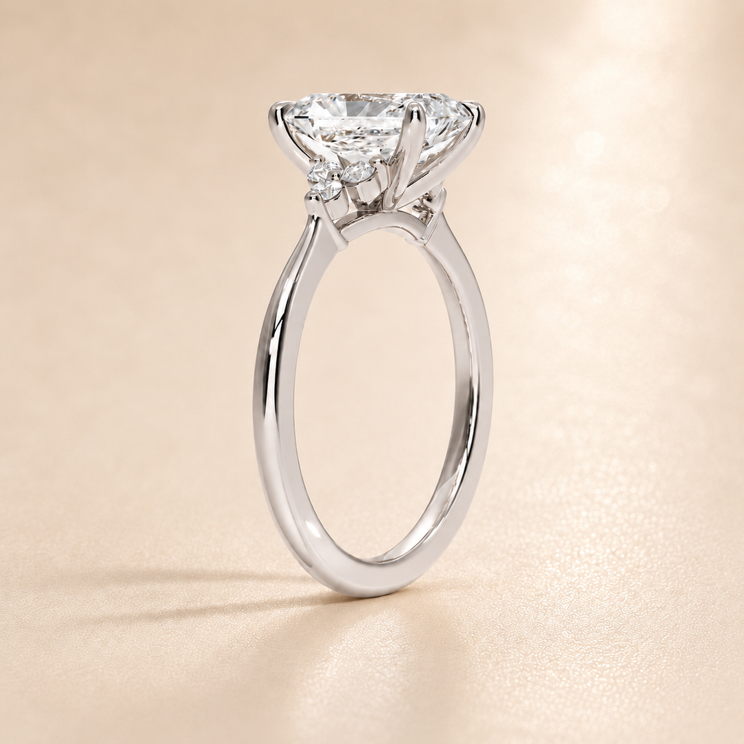 Six round accent diamonds Three Stone Ring in Silver