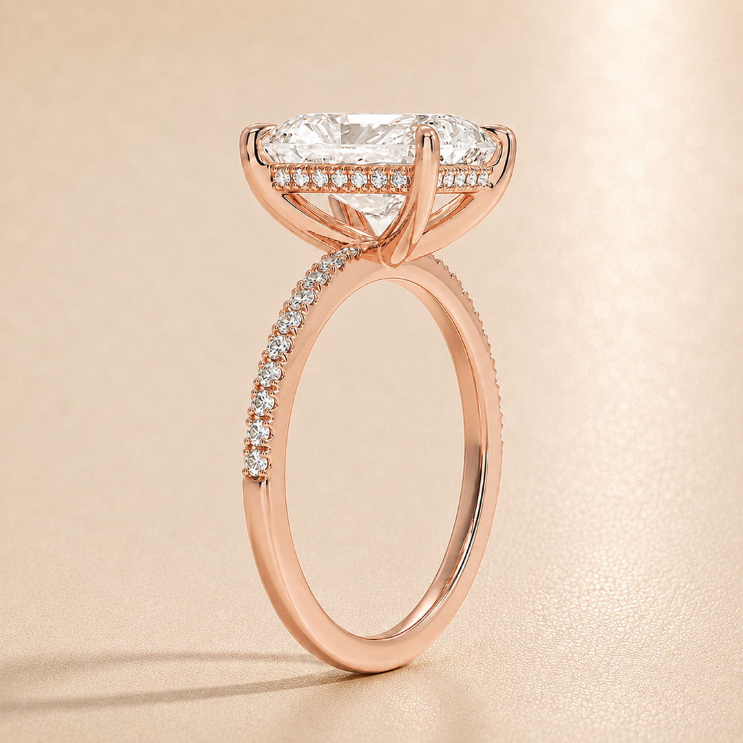 Pave Hidden Halo Solitaire Diamond Ring in Rose Gold