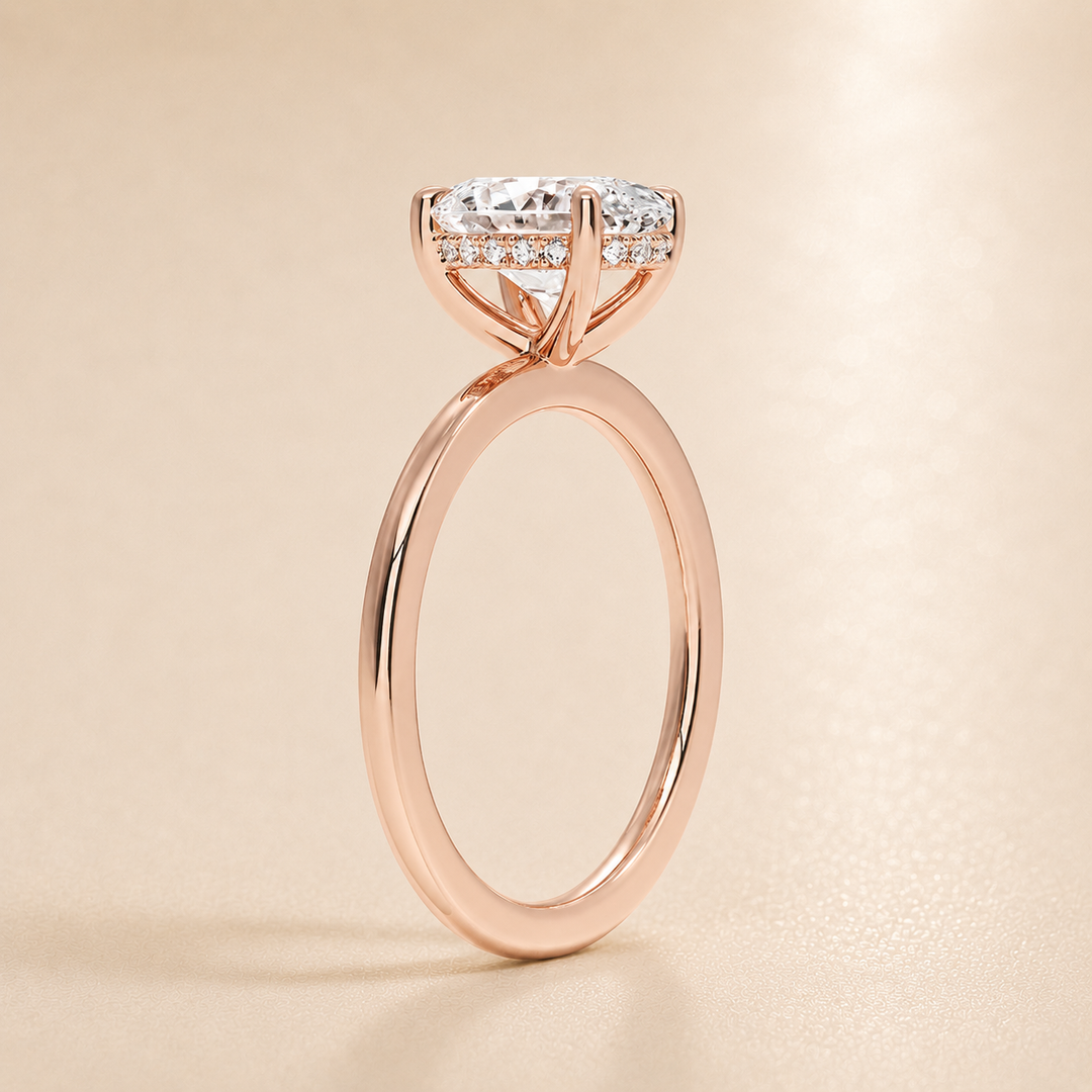 Hidden Halo Solitaire Diamond Ring in Rose Gold