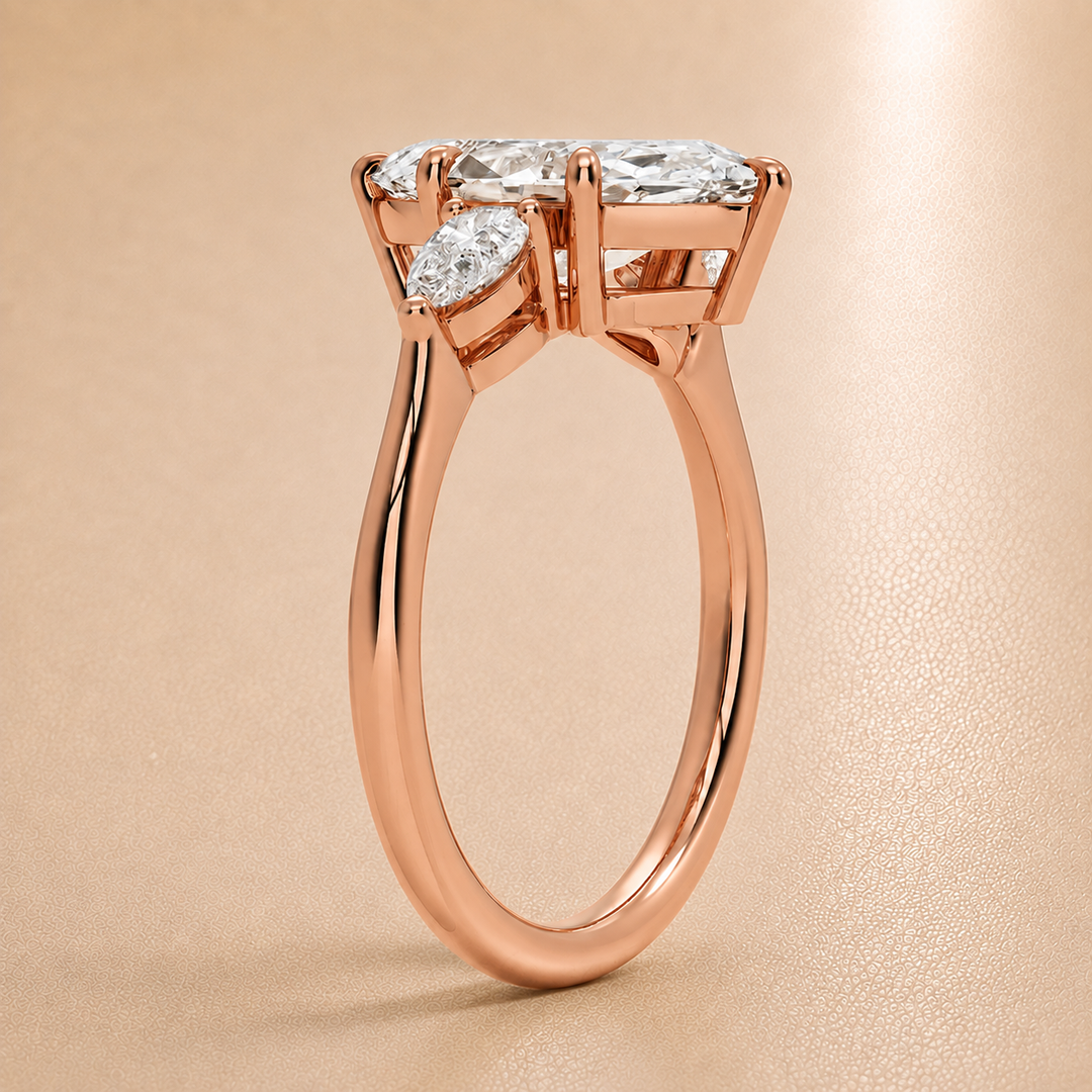 Pear Triology Marquise Engagement Ring in Rose Gold
