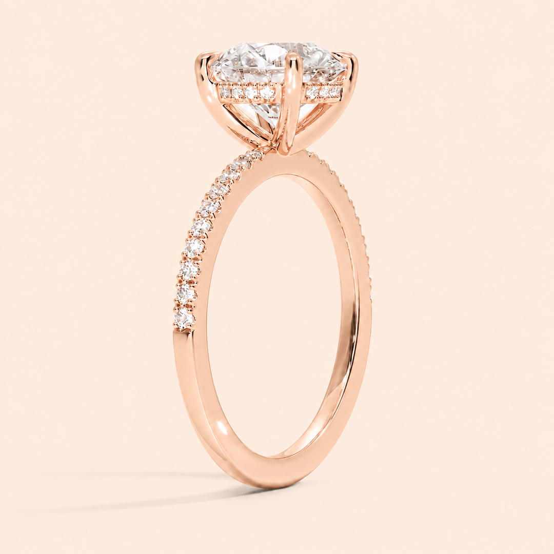 Pave Hidden Halo Solitaire Diamond Ring in Rose Gold