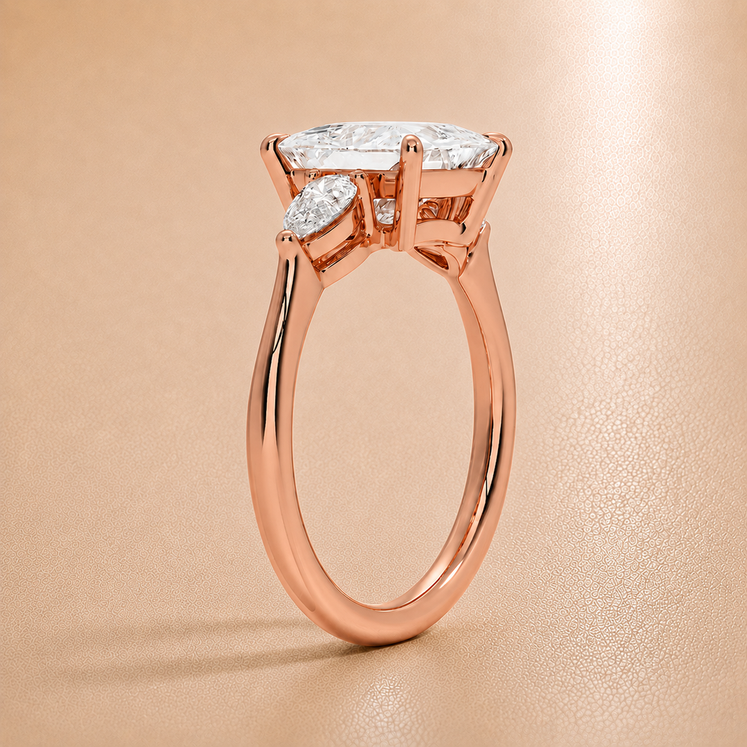 Pear Triology Princess Engagement Ring in Rose Gold