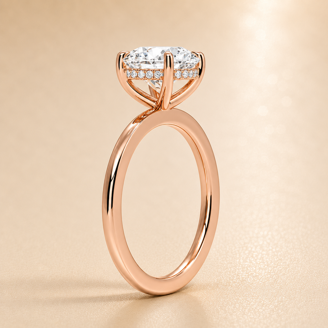 Hidden Halo Solitaire Diamond Ring in Rose Gold