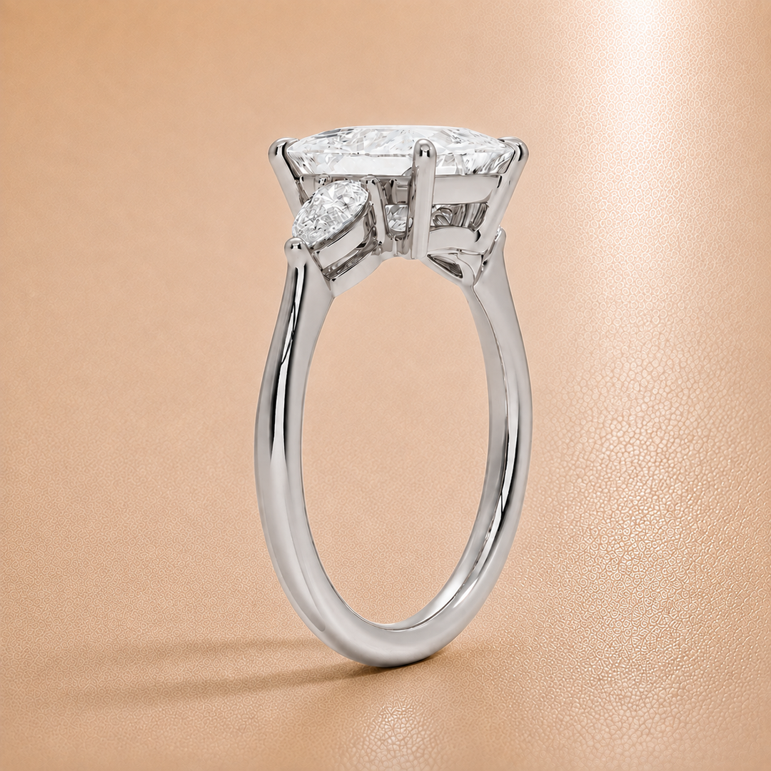 Pear Triology Princess Engagement Ring in Silver