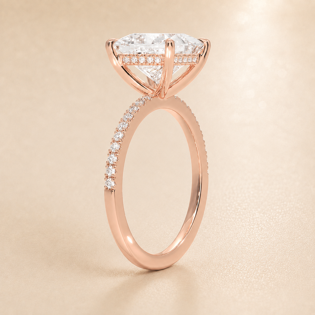 Pave Hidden Halo Solitaire Diamond Ring in Rose Gold