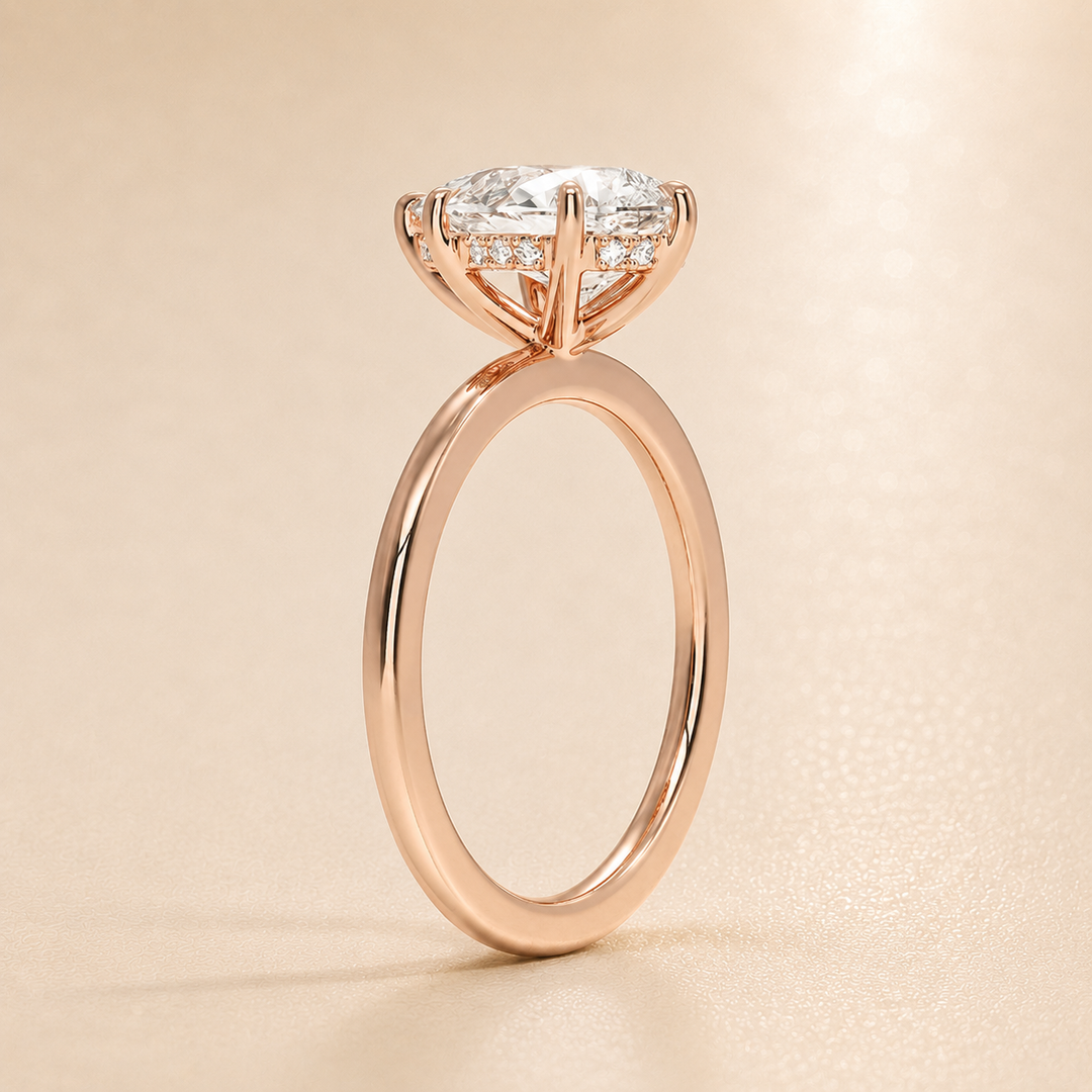 Hidden Halo Solitaire Diamond Ring in Rose Gold