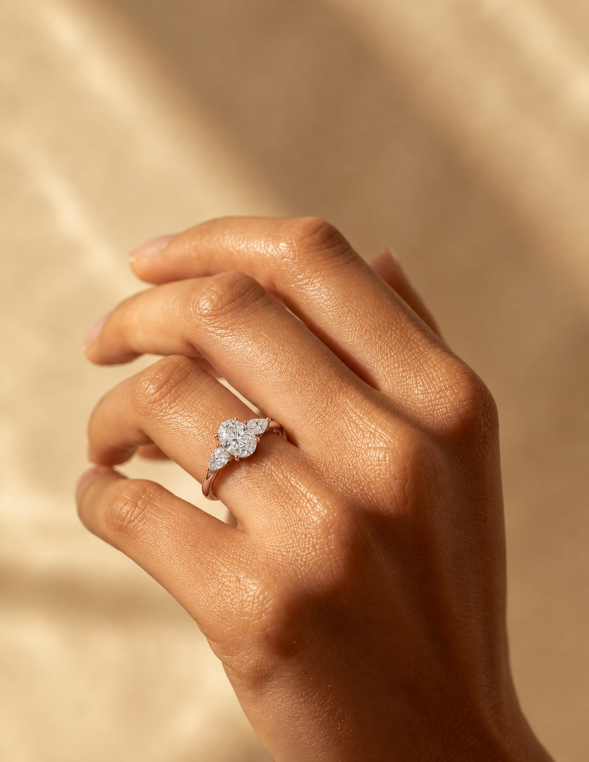 Pear Triology Oval Engagement Ring in Rose Gold