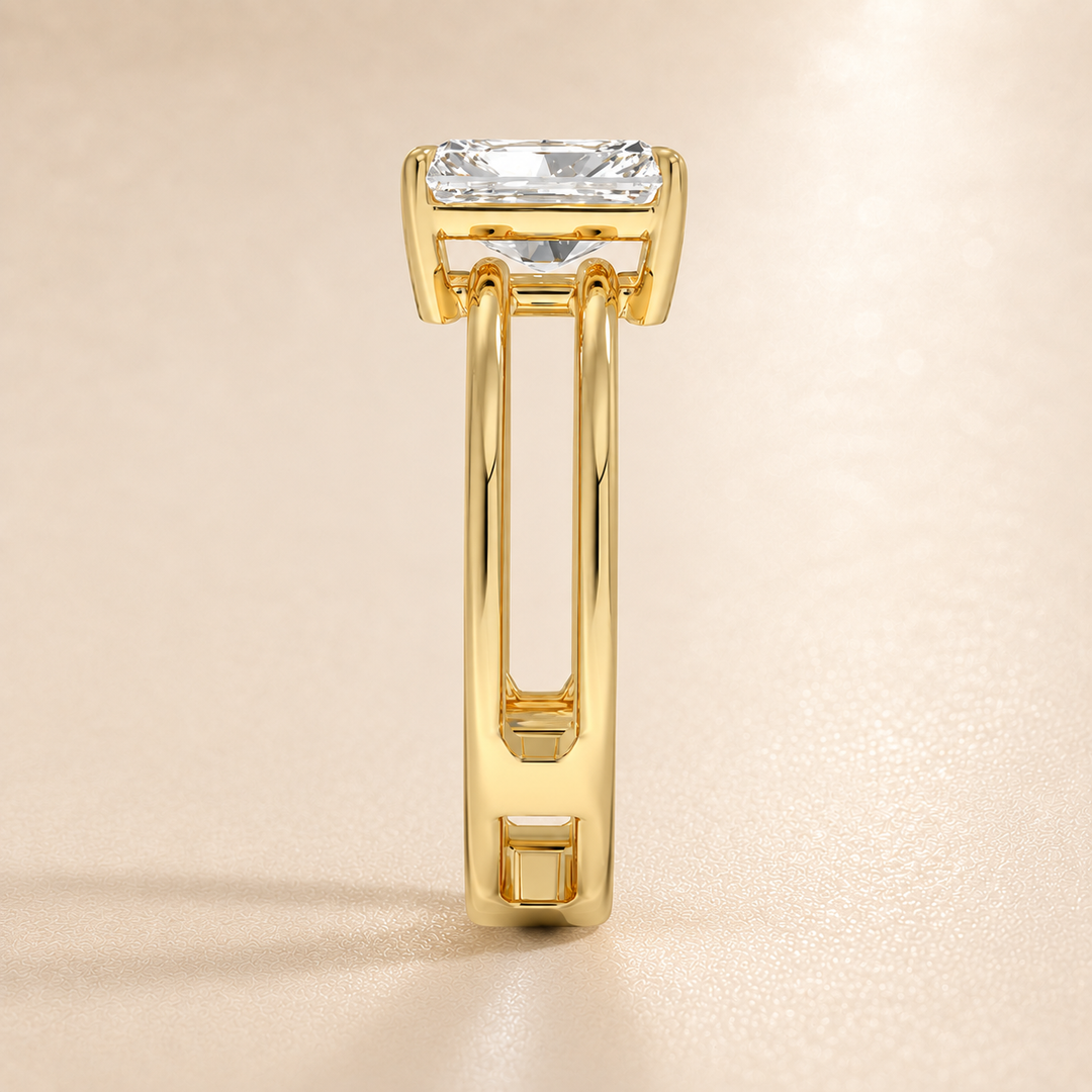 Open Double Band Solitaire Ring in Yellow Gold