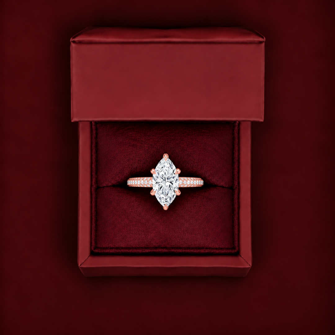 Micro Pave band Solitaire Ring in Rose Gold