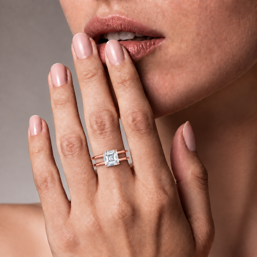 Open Double Band Solitaire Ring in Rose Gold