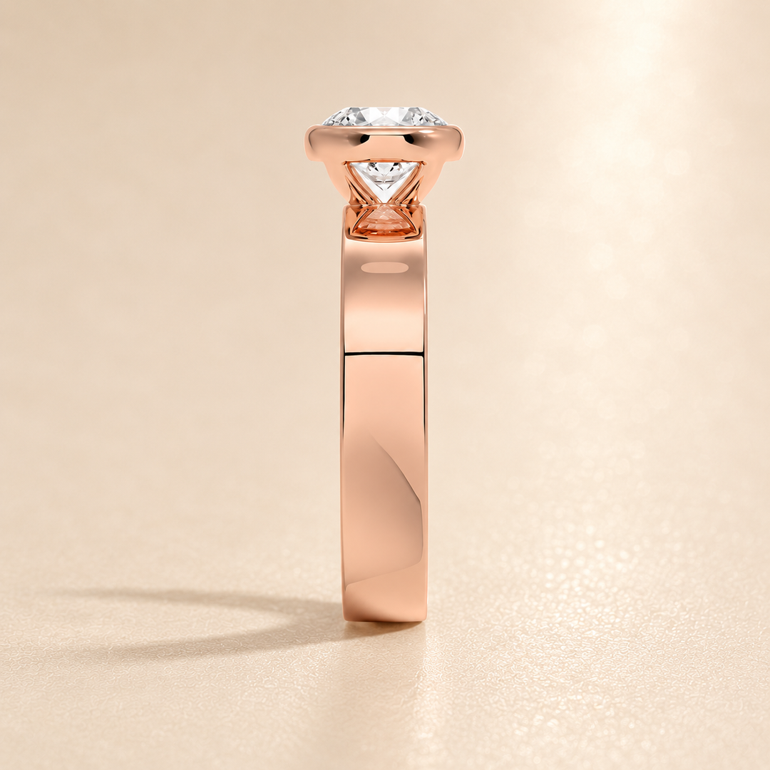 4mm Cigar band Bezel set Solitaire Ring in Rose Gold