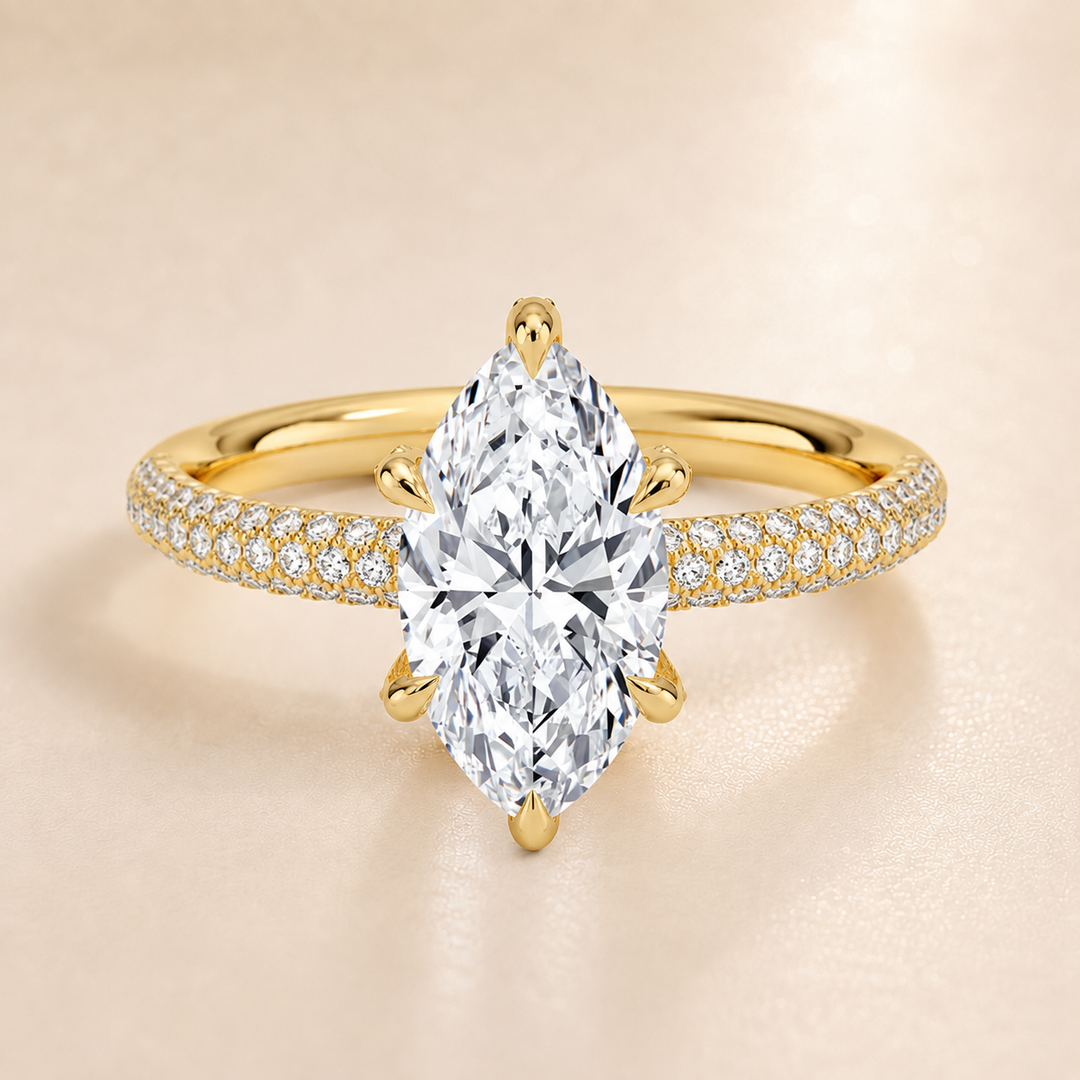 Micro Pave band Solitaire Ring in Yellow Gold