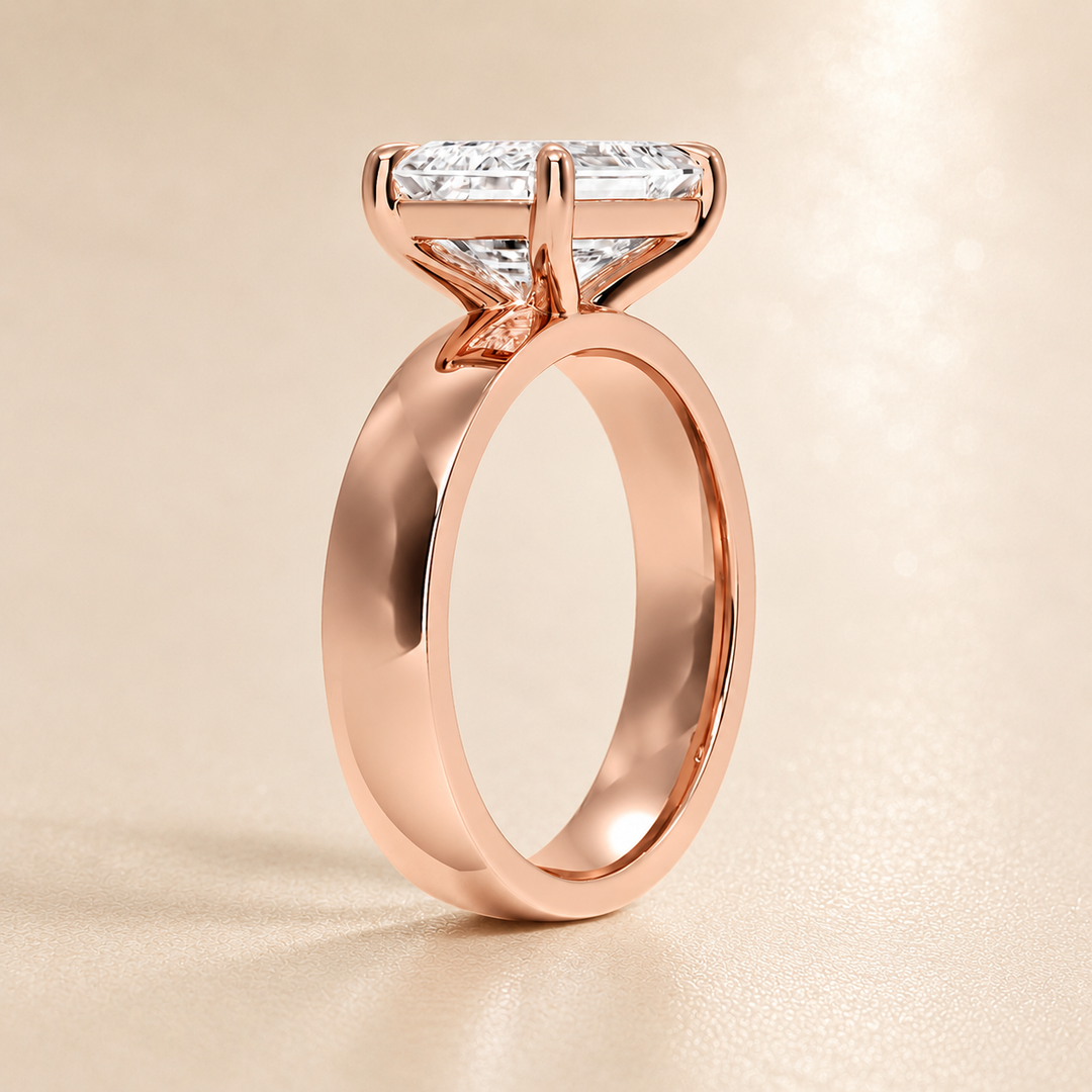 4mm Cigar band East-west Solitaire Ring in Rose Gold
