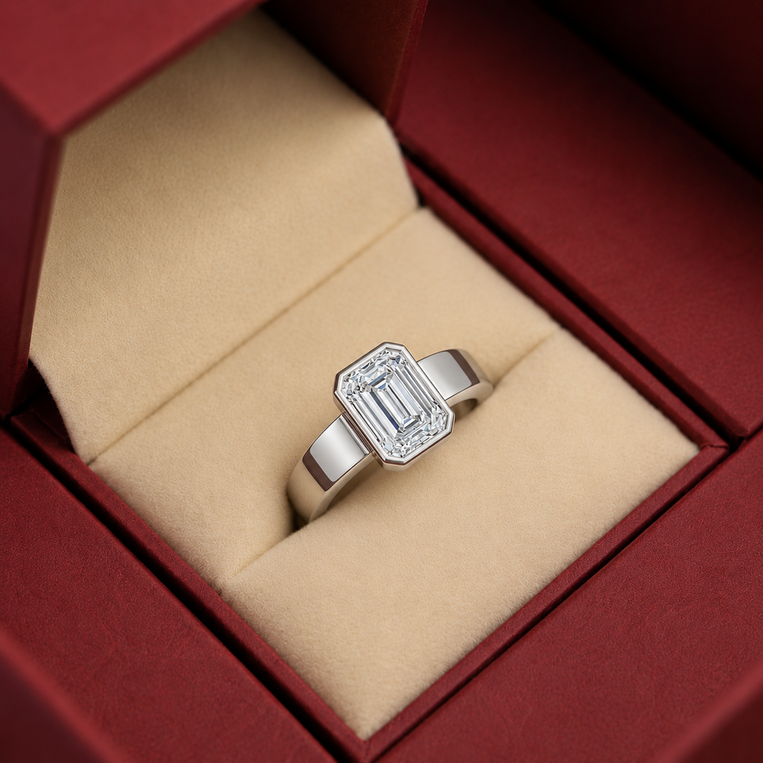 4mm Cigar band Bezel set Solitaire Ring in Silver
