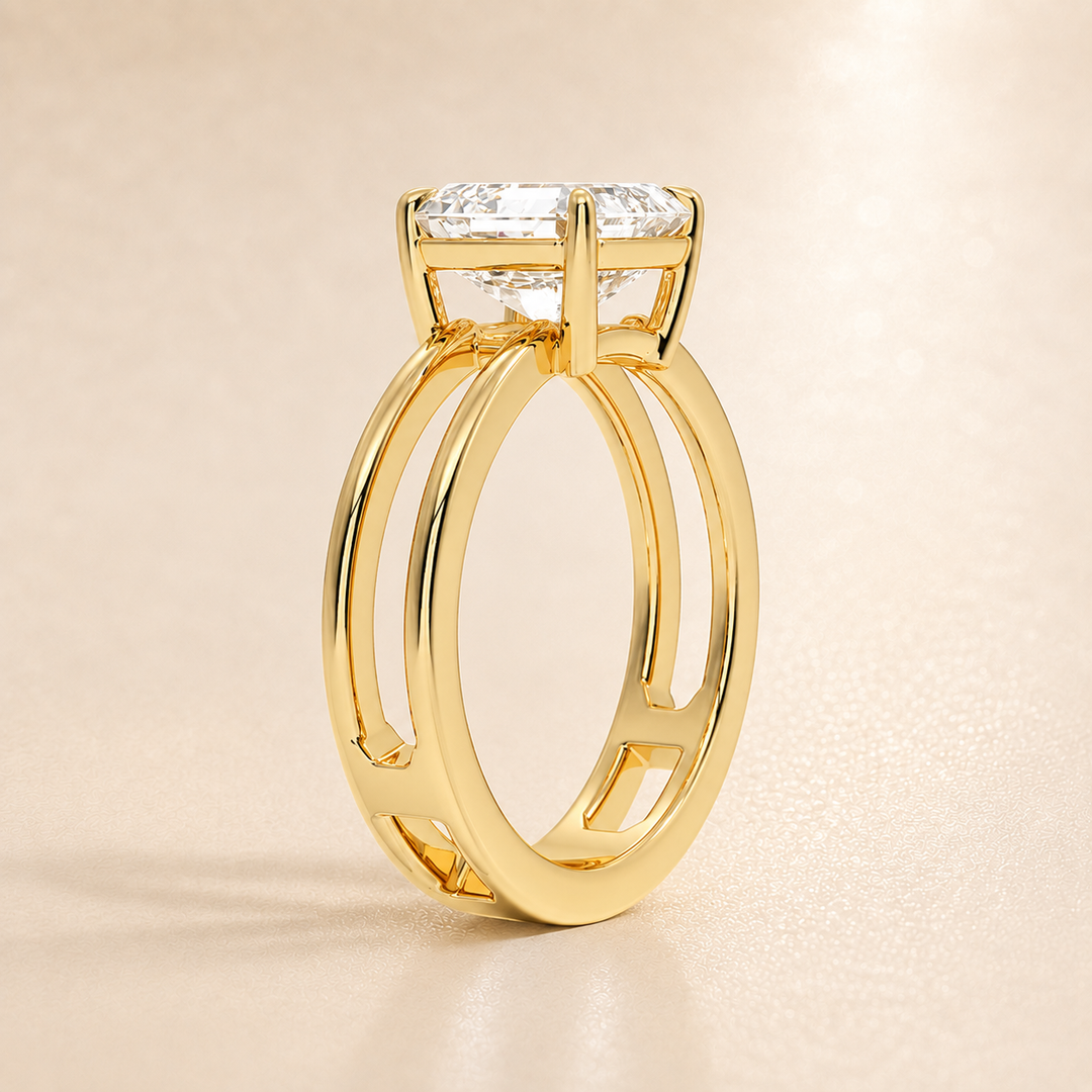 Open Double Band Solitaire Ring in Yellow Gold