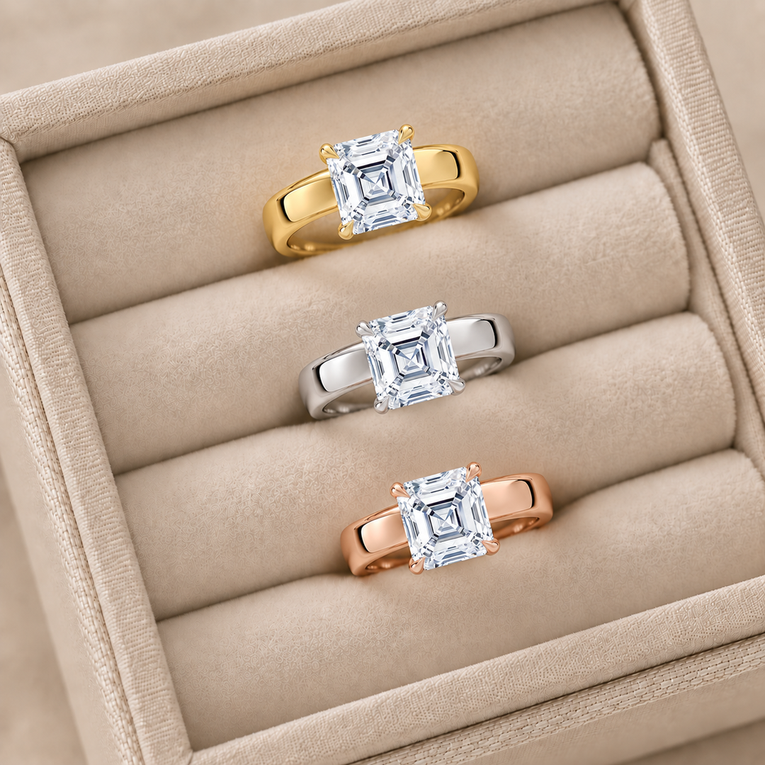 4mm Cigar band Prong set Solitaire Ring in Yellow Gold