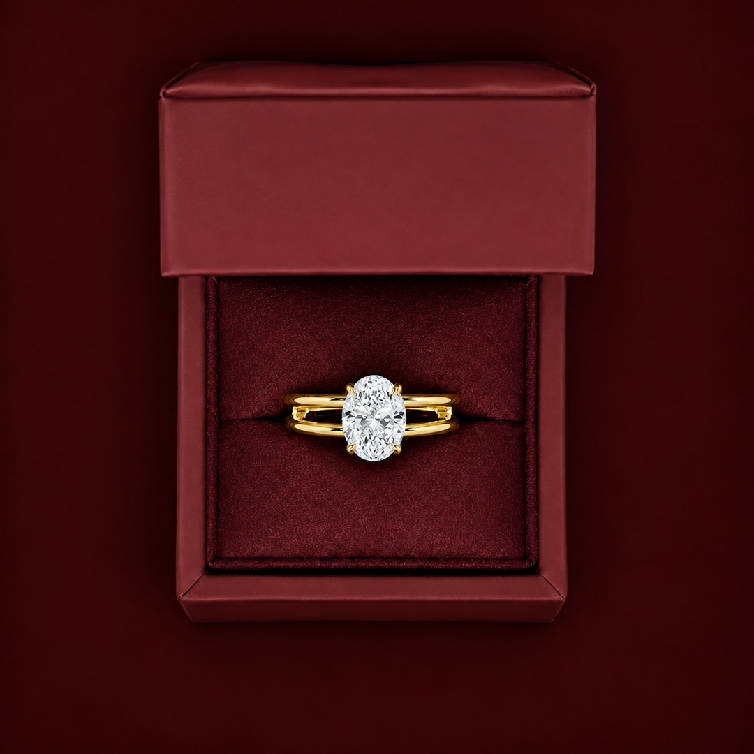 Open Double Band Solitaire Ring in Yellow Gold