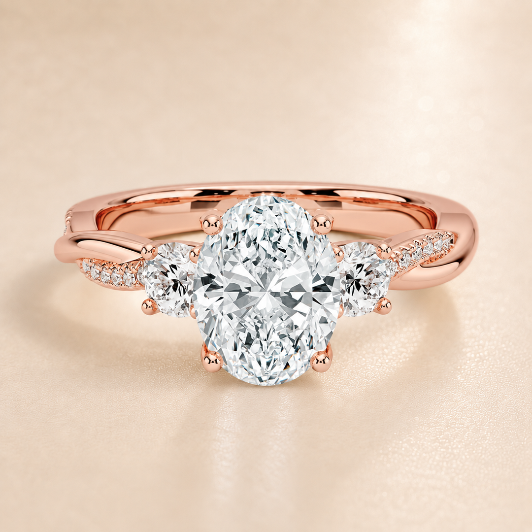 Twisted Vine Band Three Stone Ring in Rose Gold