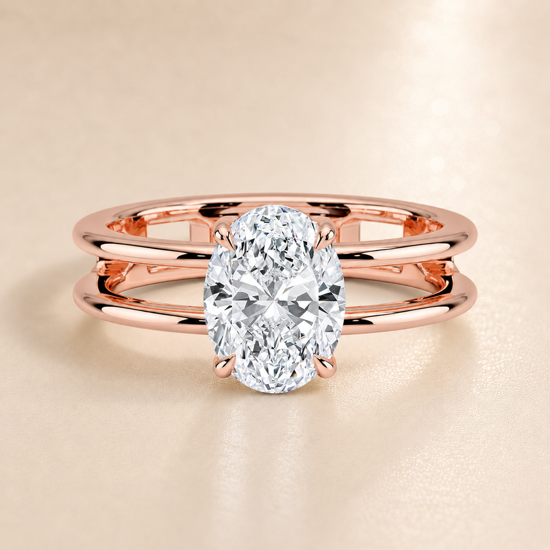 Open Double Band Solitaire Ring in Rose Gold