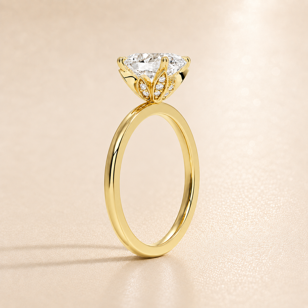 Hidden Petal Solitaire Ring in Yellow Gold