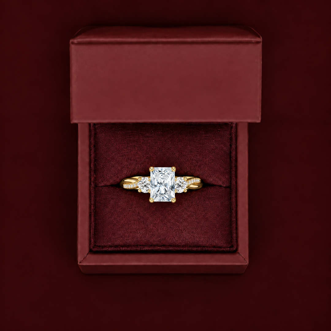 Twisted Vine Band Three Stone Ring in Yellow Gold