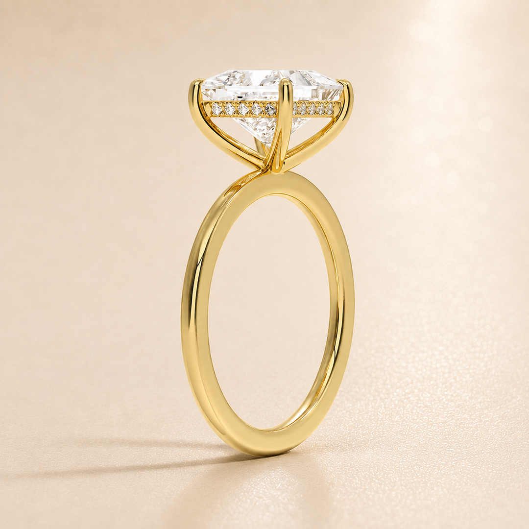 Hidden Halo Solitaire Diamond Ring in Yellow Gold