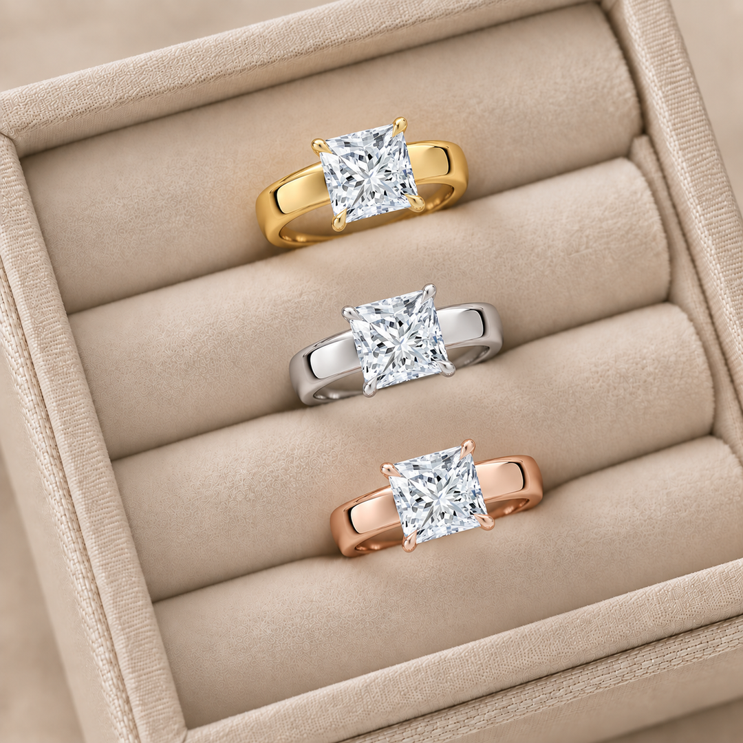 4mm Cigar band Prong set Solitaire Ring in Yellow Gold