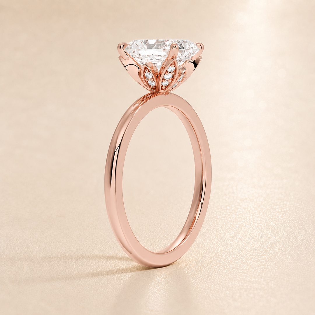 Hidden Petal Solitaire Ring in Rose Gold