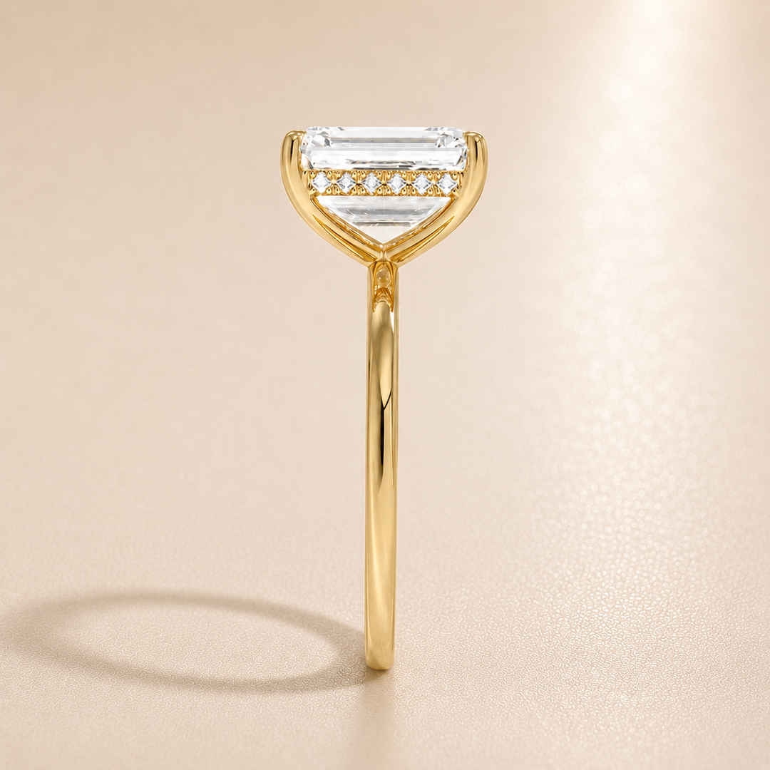 Hidden Halo Solitaire Diamond Ring in Yellow Gold