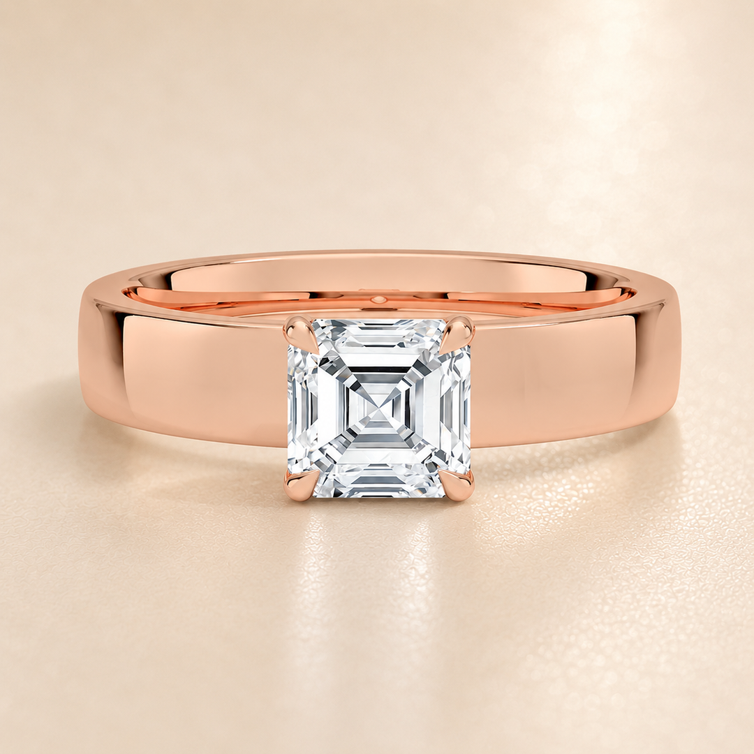 4mm Cigar band Prong set Solitaire Ring in Rose Gold