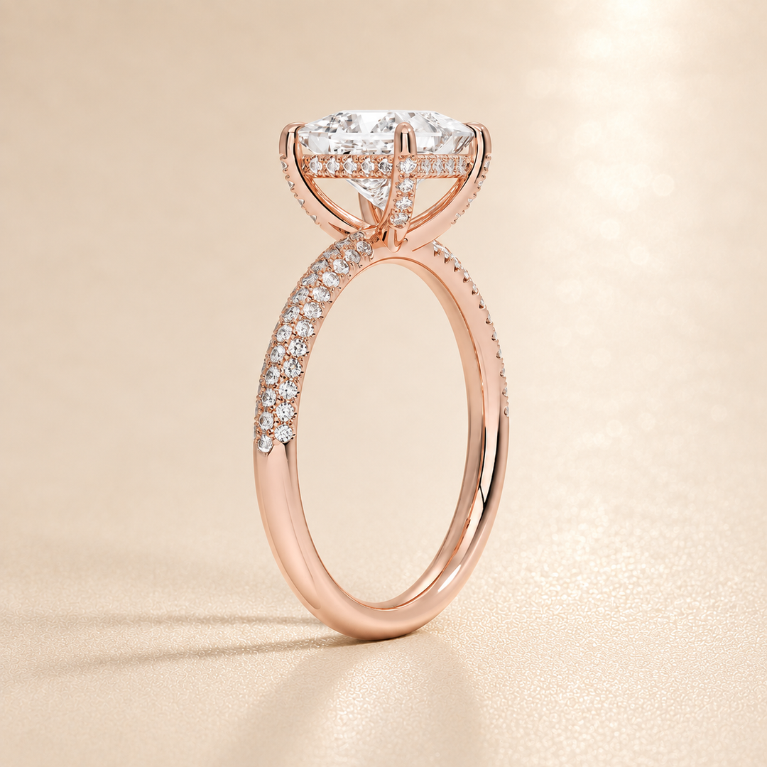 Micro Pave band Solitaire Ring in Rose Gold