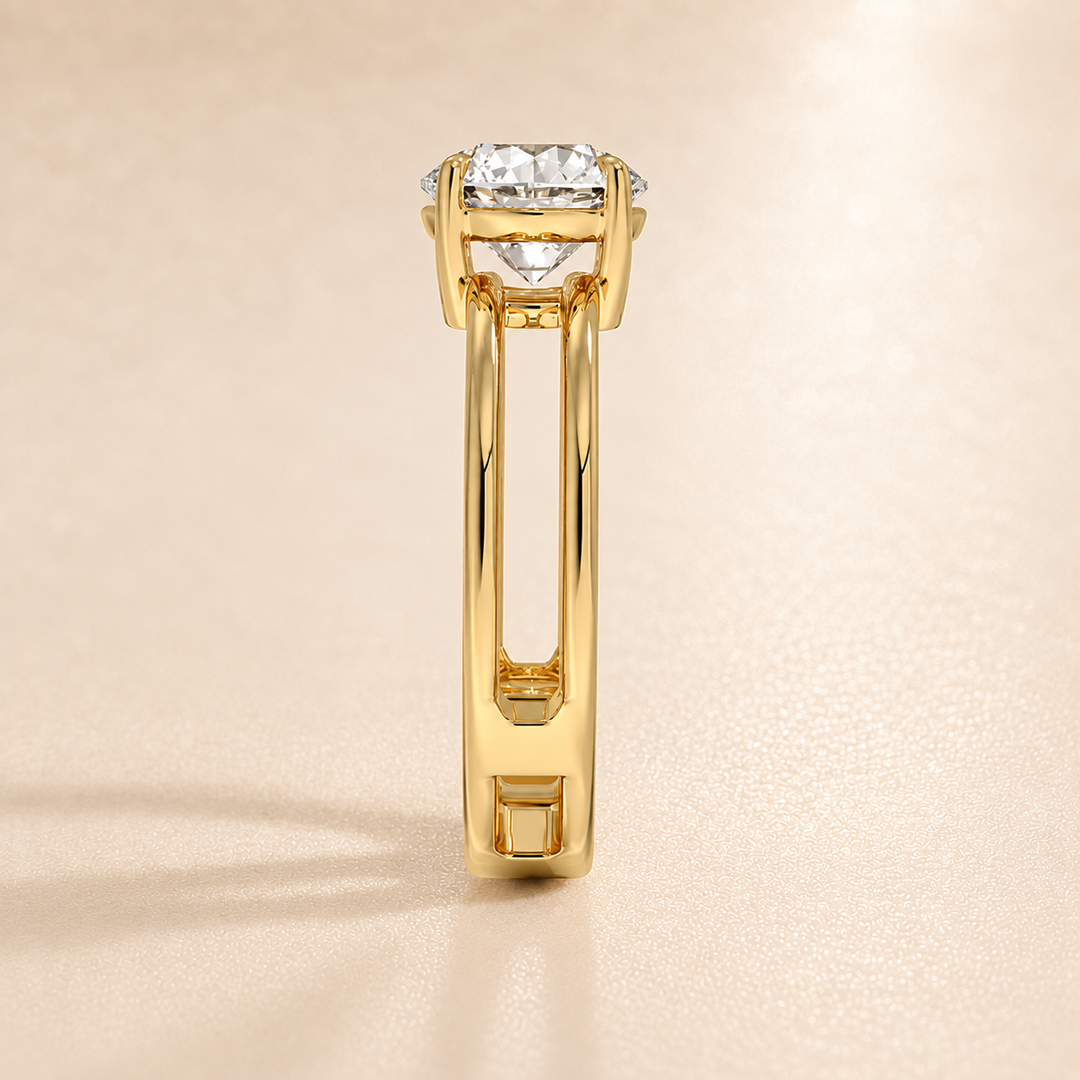 Open Double Band Solitaire Ring in Yellow Gold