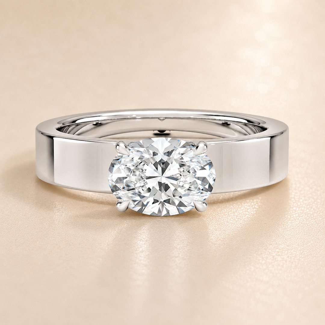 4mm Cigar band East-west Solitaire Ring in Silver
