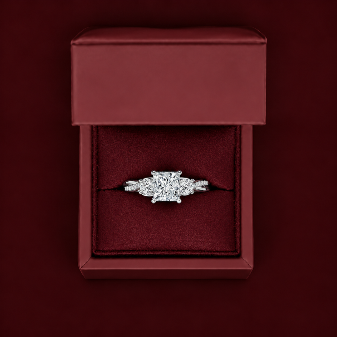 Twisted Vine Band Three Stone Ring in White Gold