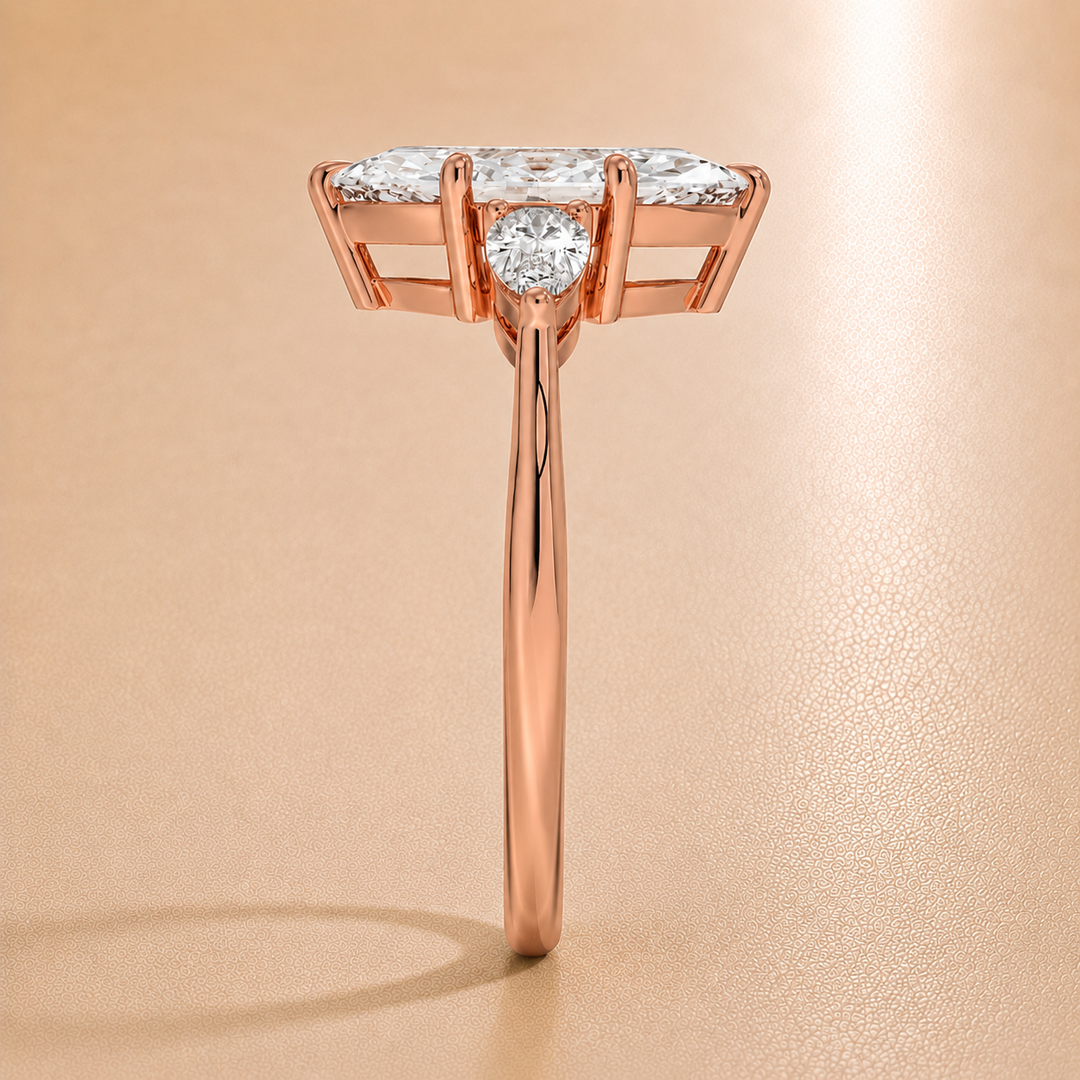 Pear Triology Marquise Engagement Ring in Rose Gold