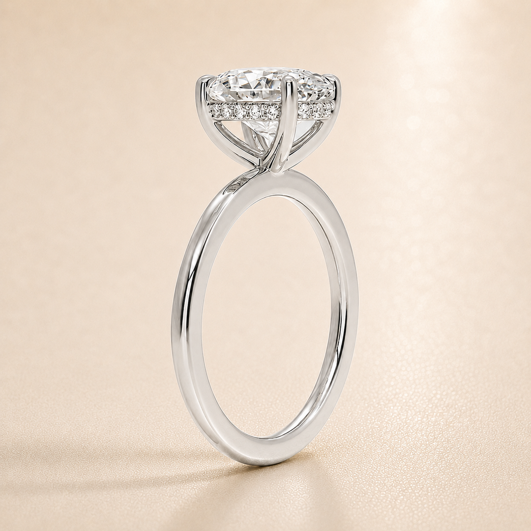 Hidden Halo Solitaire Diamond Ring in White Gold