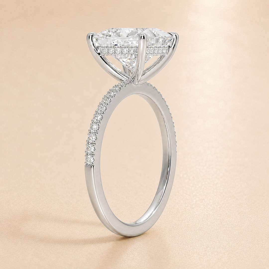 Pave Hidden Halo Solitaire Diamond Ring in White Gold