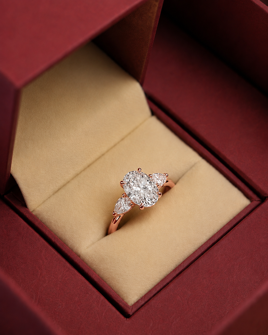 Pear Triology Oval Engagement Ring in Rose Gold