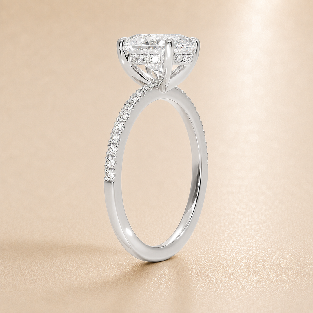 Pave Hidden Halo Solitaire Diamond Ring in Silver