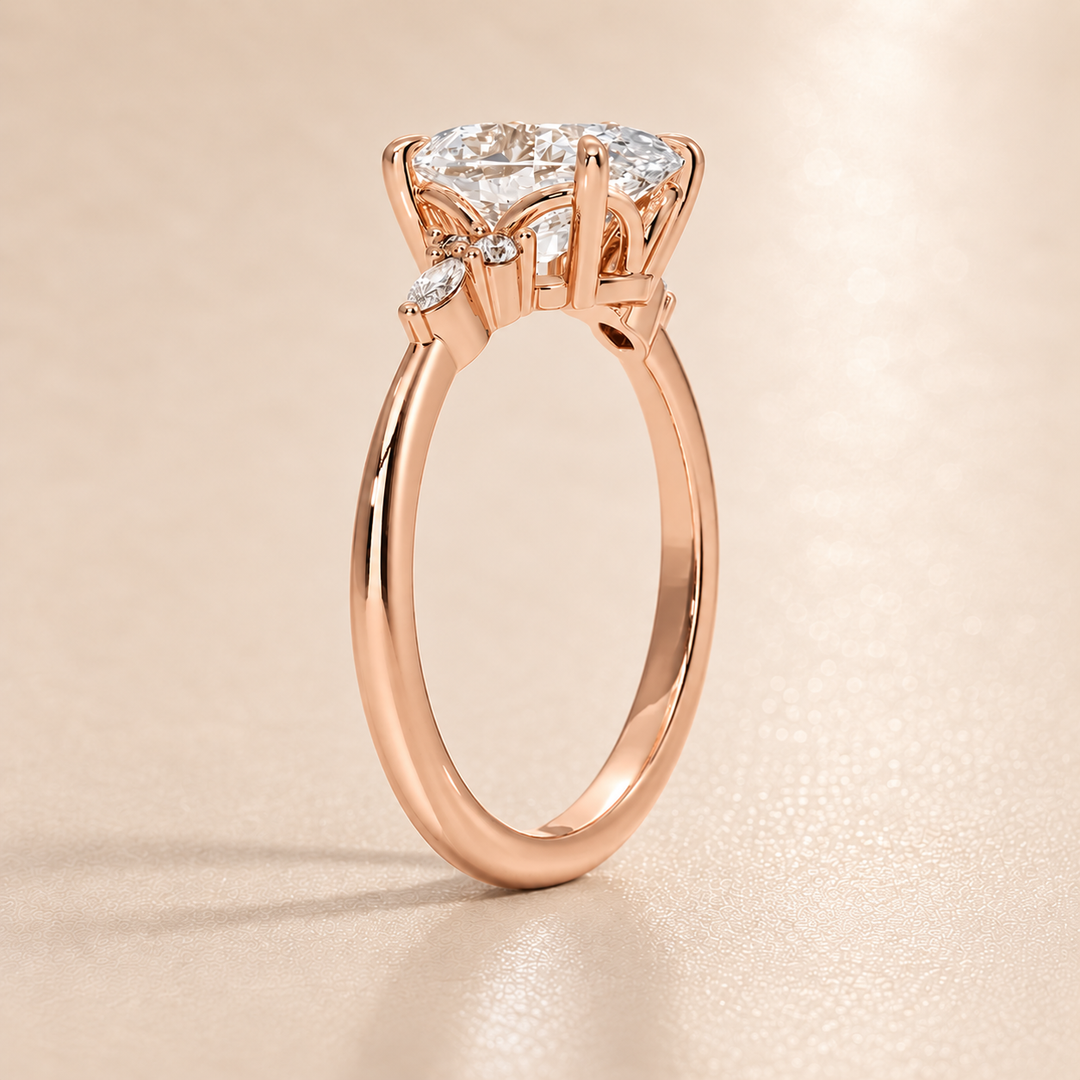 Accents Triology Engagement Ring in Rose Gold