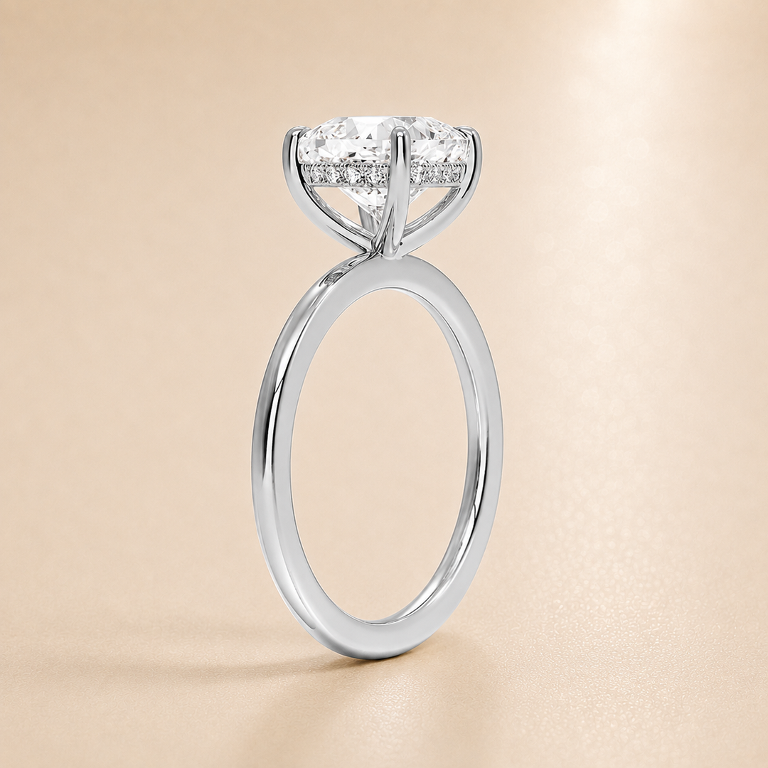 Hidden Halo Solitaire Diamond Ring in White Gold