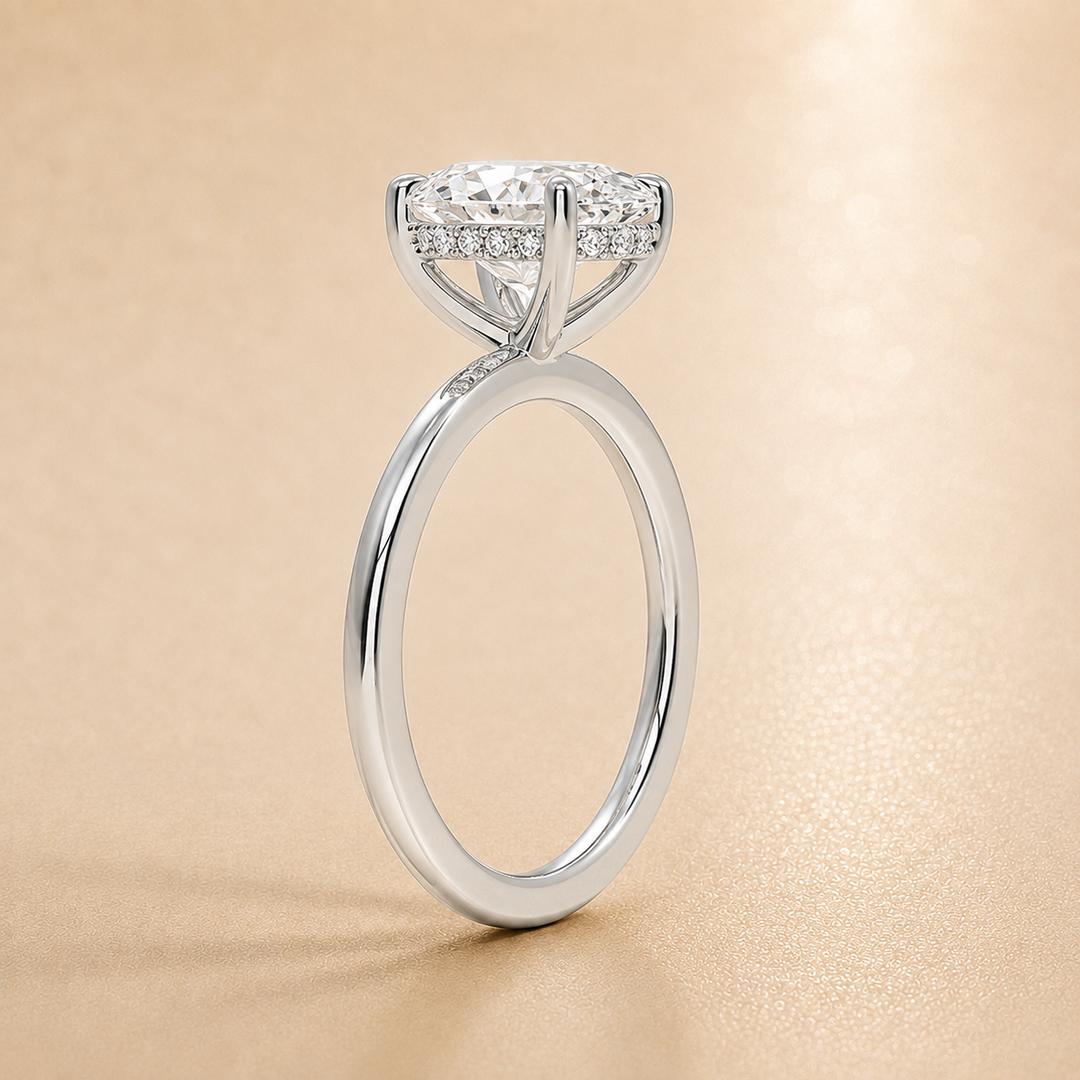 Hidden Halo Solitaire Diamond Ring in White Gold